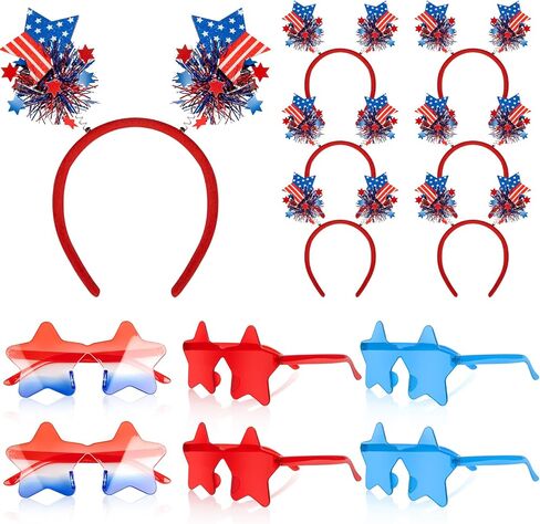 12 Pcs Patriotic Party Accessories USA Flag Headband Red Blue Star Sunglasses Patriotic Headbands and Sunglasses Set for 4th of July Independence Day Memorial Day Party Favors in Saudi Arabia