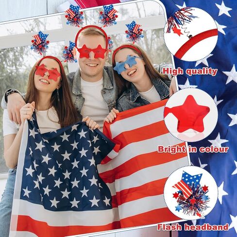 12 Pcs Patriotic Party Accessories USA Flag Headband Red Blue Star Sunglasses Patriotic Headbands and Sunglasses Set for 4th of July Independence Day Memorial Day Party Favors in Saudi Arabia