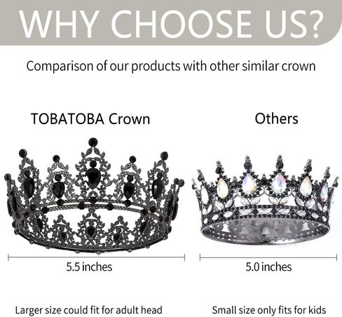 TOBATOBA Black Crown Tiara for Women - Queen, Swan, Gothic, Royal, Princess, Wedding, Birthday, Pageant, Prom, Cosplay Crown in Saudi Arabia