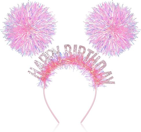 Happy Birthday Headband for Women Girls, Pom Pom Headband, Pink Happy Birthday Crown for Women, Funny Spring Party Headbands Cosplay Accessories in Saudi Arabia