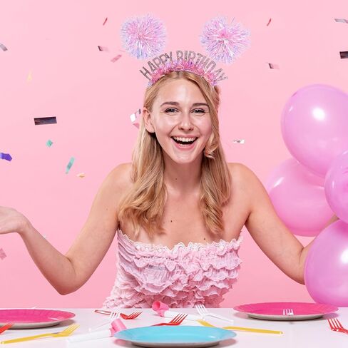 Happy Birthday Headband for Women Girls, Pom Pom Headband, Pink Happy Birthday Crown for Women, Funny Spring Party Headbands Cosplay Accessories in Saudi Arabia