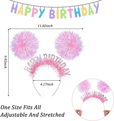 Happy Birthday Headband for Women Girls, Pom Pom Headband, Pink Happy Birthday Crown for Women, Funny Spring Party Headbands Cosplay Accessories in Saudi Arabia