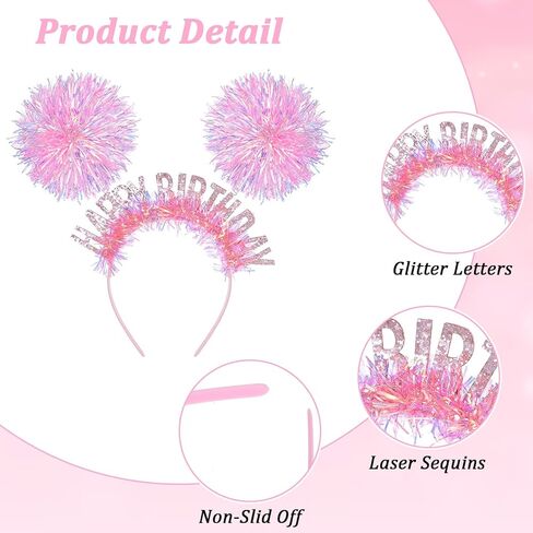 Happy Birthday Headband for Women Girls, Pom Pom Headband, Pink Happy Birthday Crown for Women, Funny Spring Party Headbands Cosplay Accessories in Saudi Arabia