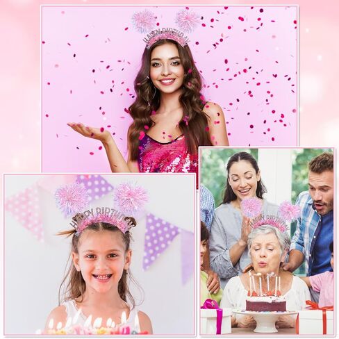 Happy Birthday Headband for Women Girls, Pom Pom Headband, Pink Happy Birthday Crown for Women, Funny Spring Party Headbands Cosplay Accessories in Saudi Arabia