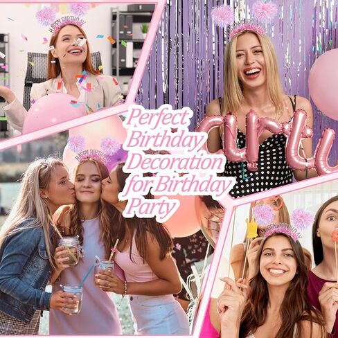 Happy Birthday Headband for Women Girls, Pom Pom Headband, Pink Happy Birthday Crown for Women, Funny Spring Party Headbands Cosplay Accessories in Saudi Arabia