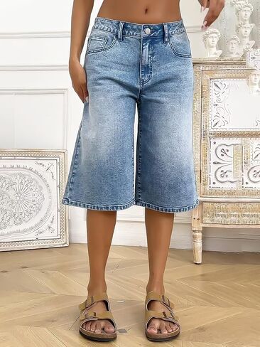 Flamingals Women’s Mid Rise Straight Leg Capri Jeans with Vintage Wash Casual Fashion Trendy Denim Cropped Pants in Saudi Arabia