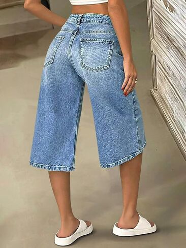 Flamingals Women’s Mid Rise Straight Leg Capri Jeans with Vintage Wash Casual Fashion Trendy Denim Cropped Pants in Saudi Arabia