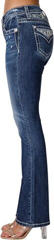 Miss Me Women's Delilah Mid-Rise Slim Bootcut Jeans with Floral Embellished Faux Flap Pockets in Saudi Arabia