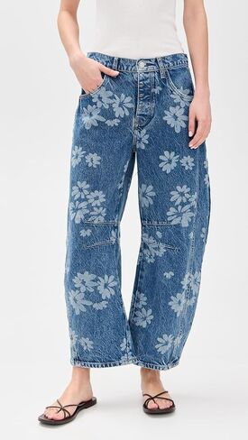 Free People Women's Good Luck Printed Barrel Jeans in Kuwait