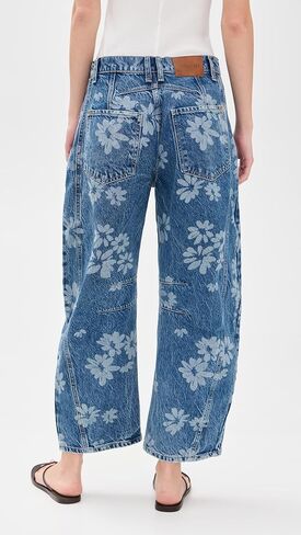 Free People Women's Good Luck Printed Barrel Jeans in Kuwait