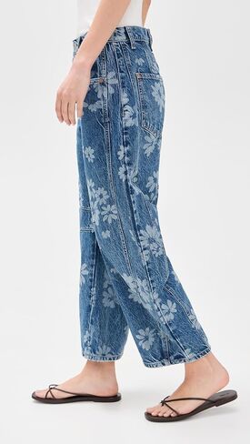 Free People Women's Good Luck Printed Barrel Jeans in Kuwait