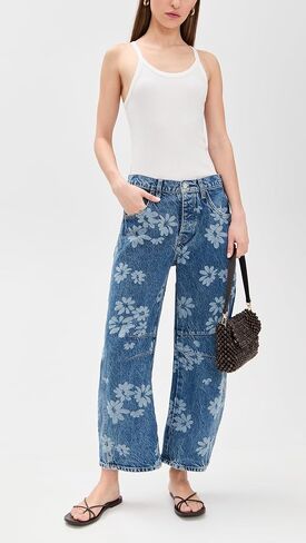 Free People Women's Good Luck Printed Barrel Jeans in Kuwait