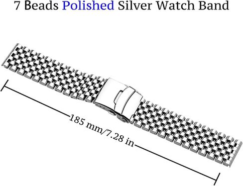Juntan Stainless Steel Watch Band 20mm 22mm, 7 Half Beads Polished Brushed Watch Bands for Men Women, Metal Quick Release Watch Strap Watch Bracelet with Deployment Double Folding Buckle in Kuwait