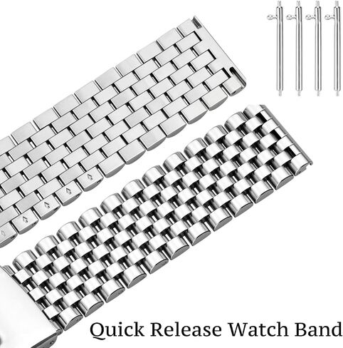 Juntan Stainless Steel Watch Band 20mm 22mm, 7 Half Beads Polished Brushed Watch Bands for Men Women, Metal Quick Release Watch Strap Watch Bracelet with Deployment Double Folding Buckle in Kuwait