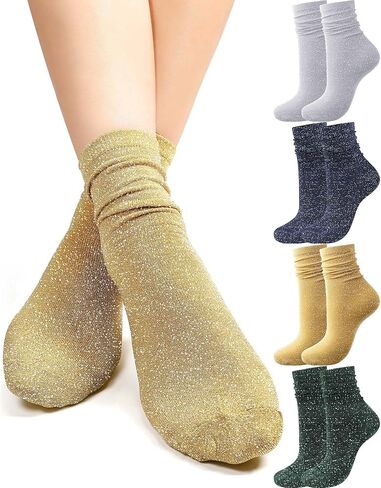 Syhood Women's Novelty Glitter Ankle Socks Sparkly Metallic Casual Ladies Bright Retro Piles Ankle Socks in Saudi Arabia
