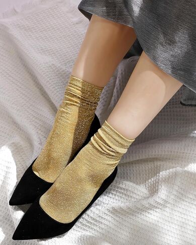 Syhood Women's Novelty Glitter Ankle Socks Sparkly Metallic Casual Ladies Bright Retro Piles Ankle Socks in Saudi Arabia