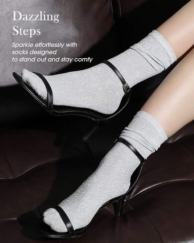 Syhood Women's Novelty Glitter Ankle Socks Sparkly Metallic Casual Ladies Bright Retro Piles Ankle Socks in Saudi Arabia