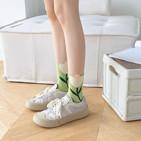 5 Pairs Womens Cute Crew Socks for Women and Girlsfloral socks women Flower Socks for Sports and Daily Wear in Saudi Arabia