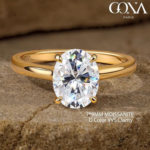 GONA 1-2 CT Moissanite Engagement Ring GRA Sterling Tarnish-Resistant Silver Round Oval Gemstone Cut Solitare Moissanite Wedding Band Promise Anniversary Engagement Rings Women Love D VVS1 6-8.5 in Saudi Arabia