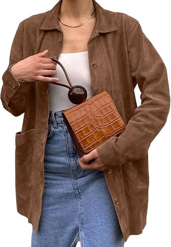 VOIKERDR Faux Suede Shackets for Women Long Sleeve Button Up Shirt Women with Pockets Spring Outfits for Women 2025 in Saudi Arabia