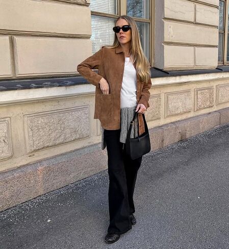 VOIKERDR Faux Suede Shackets for Women Long Sleeve Button Up Shirt Women with Pockets Spring Outfits for Women 2025 in Saudi Arabia