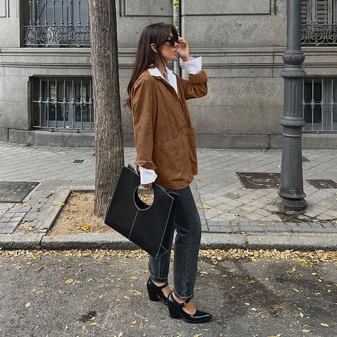VOIKERDR Faux Suede Shackets for Women Long Sleeve Button Up Shirt Women with Pockets Spring Outfits for Women 2025 in Saudi Arabia