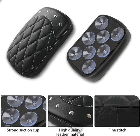 Motorcycle Rectangular Pillion Passenger Pad Seat 8 Suction Cup Rear Leather Passenger Seat Compatible with Harley Custom Cafe Racer Bobber Chopper Custom Application (Black Rhombus Pattern w/Rivet) in Saudi Arabia