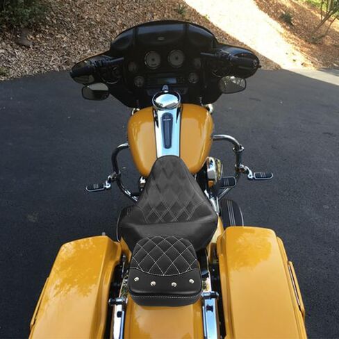 Motorcycle Rectangular Pillion Passenger Pad Seat 8 Suction Cup Rear Leather Passenger Seat Compatible with Harley Custom Cafe Racer Bobber Chopper Custom Application (Black Rhombus Pattern w/Rivet) in Saudi Arabia