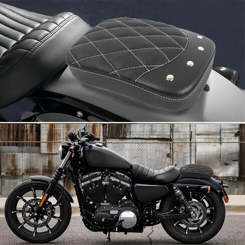 Motorcycle Rectangular Pillion Passenger Pad Seat 8 Suction Cup Rear Leather Passenger Seat Compatible with Harley Custom Cafe Racer Bobber Chopper Custom Application (Black Rhombus Pattern w/Rivet) in Saudi Arabia