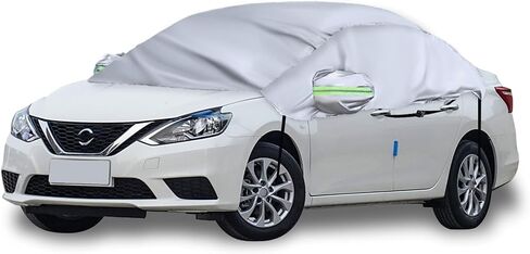 Bilisin Half Car Cover for Sedan, Waterproof Windshield Cover for Ice and Snow with Reflective Stripes Heavy Duty Outdoor Sunroof Cover All Weather Universal Fit for Most Sedan Cars in Saudi Arabia