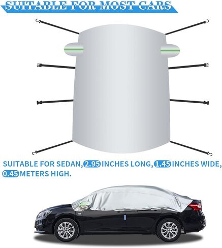 Bilisin Half Car Cover for Sedan, Waterproof Windshield Cover for Ice and Snow with Reflective Stripes Heavy Duty Outdoor Sunroof Cover All Weather Universal Fit for Most Sedan Cars in Saudi Arabia
