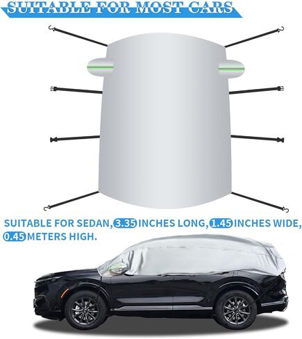 Bilisin Half Car Cover for Sedan, Waterproof Windshield Cover for Ice and Snow with Reflective Stripes Heavy Duty Outdoor Sunroof Cover All Weather Universal Fit for Most Sedan Cars in Saudi Arabia