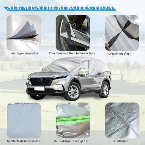 Bilisin Half Car Cover for Sedan, Waterproof Windshield Cover for Ice and Snow with Reflective Stripes Heavy Duty Outdoor Sunroof Cover All Weather Universal Fit for Most Sedan Cars in Saudi Arabia