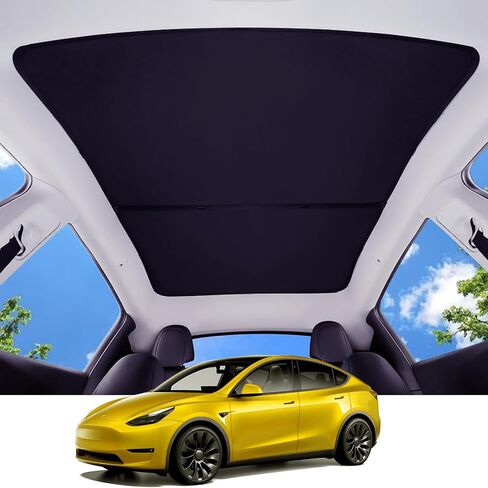 2025 Tesla Model Y New (Juniper) Sunshade Roo【Blocks 99% UV, No Sag Gap!】 Premium 3-Gen Tesla Accessories Heat Insulation Keep Cooling Foldable Sunshade for Glass Roof, Model Y Juniper 2025-2026 in Saudi Arabia