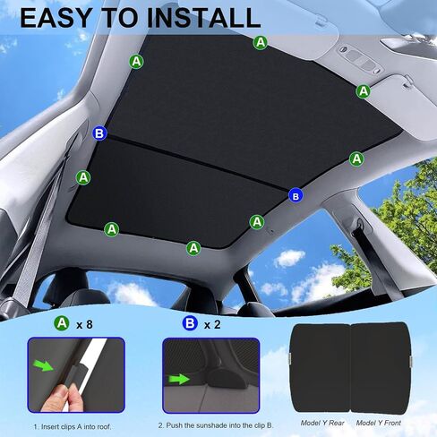2025 Tesla Model Y New (Juniper) Sunshade Roo【Blocks 99% UV, No Sag Gap!】 Premium 3-Gen Tesla Accessories Heat Insulation Keep Cooling Foldable Sunshade for Glass Roof, Model Y Juniper 2025-2026 in Saudi Arabia
