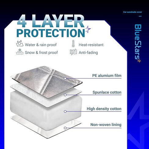 BlueStars Windshield Cover for Ice and Snow | Heavy Duty 4 Layers Protection | Frost Cover Sun Shade for Cars, SUVs, Trucks | Waterproof Winter Car Accessories | Large (57" x 47") in Saudi Arabia
