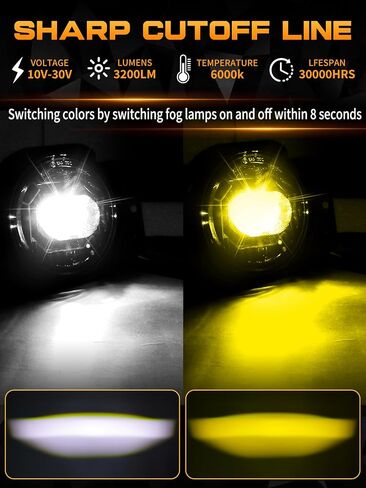 4 Inch LED Fog Lights Round White & Amber Compatible with Jeep Wrangler JK Unlimited JKU 2007-2018, DOT Approved Front Bumper Offroad Fog Lamps Assembly Replacement - Pair in Kuwait