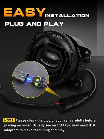 4 Inch LED Fog Lights Round White & Amber Compatible with Jeep Wrangler JK Unlimited JKU 2007-2018, DOT Approved Front Bumper Offroad Fog Lamps Assembly Replacement - Pair in Kuwait