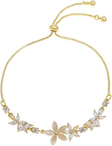 Dainty Gold Silver Flower Bracelets for Women, Sparkly Adjustable Box Chain Opal Rhinestone Slider Bracelet Spring Prom Holiday Jewelry Gift in Saudi Arabia