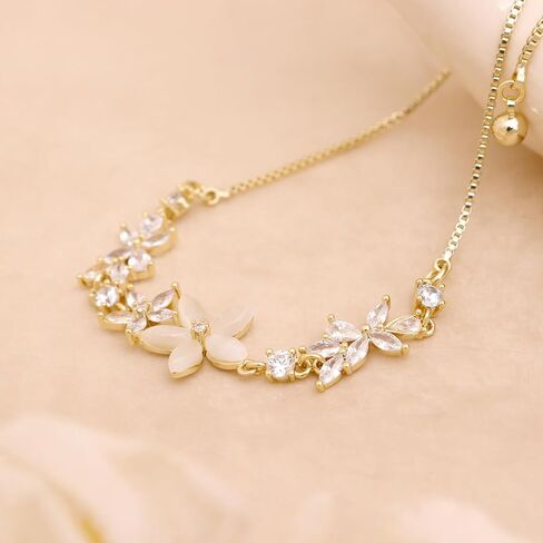 Dainty Gold Silver Flower Bracelets for Women, Sparkly Adjustable Box Chain Opal Rhinestone Slider Bracelet Spring Prom Holiday Jewelry Gift in Saudi Arabia