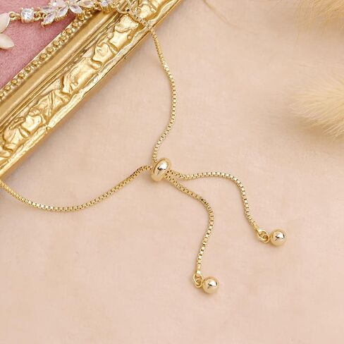 Dainty Gold Silver Flower Bracelets for Women, Sparkly Adjustable Box Chain Opal Rhinestone Slider Bracelet Spring Prom Holiday Jewelry Gift in Saudi Arabia