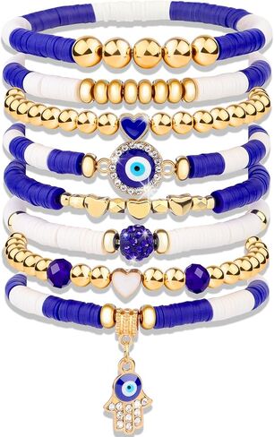 cagulax Evil Eye Bracelets Decor-Evil Eye Bracelets For Women Bulk-Stretch Bracel Friendship Charms Couple Birthday Gifts in Saudi Arabia