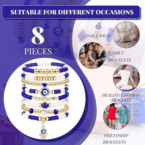 cagulax Evil Eye Bracelets Decor-Evil Eye Bracelets For Women Bulk-Stretch Bracel Friendship Charms Couple Birthday Gifts in Saudi Arabia