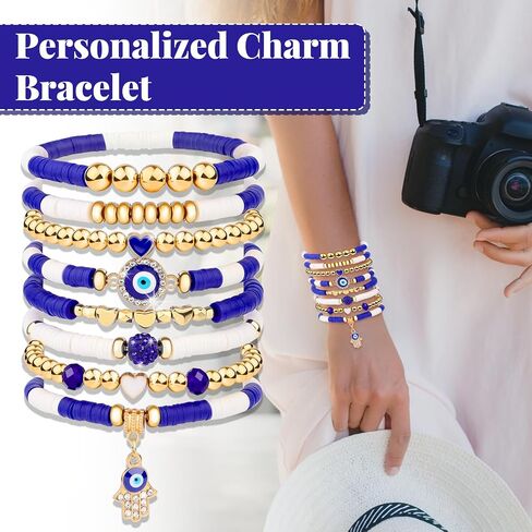 cagulax Evil Eye Bracelets Decor-Evil Eye Bracelets For Women Bulk-Stretch Bracel Friendship Charms Couple Birthday Gifts in Saudi Arabia