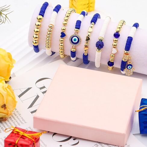 cagulax Evil Eye Bracelets Decor-Evil Eye Bracelets For Women Bulk-Stretch Bracel Friendship Charms Couple Birthday Gifts in Saudi Arabia