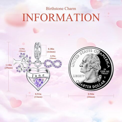 Birthstone Charms for Charms Bracelets: 925 Sterling Silver Heart Infinity Tree of Life Dangle Charm fit Pandora Bracelets and Necklaces, Mother's Day Birthday Christmas Jewelry Gifts for Women in Kuwait