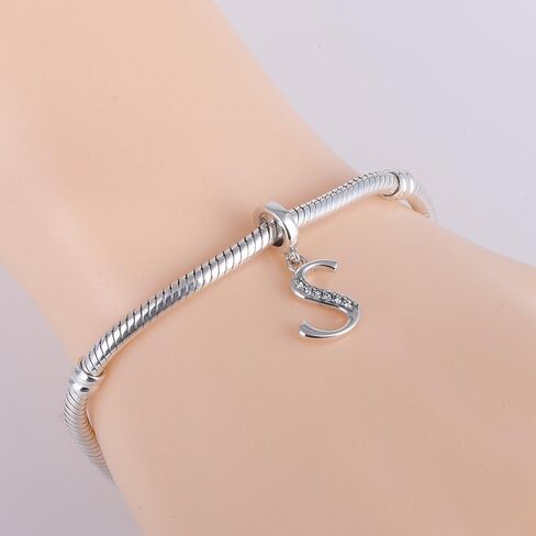 925 Sterling Silver Initial Charms fit Pandora Charms Bracelets Alphabet A-Z Crystal Charm Letter Beads for Women Christmas Mother's Day Valentines Birthday Gift in Kuwait