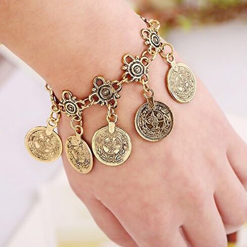 3PC Bohemian Coin Necklace Bracelet Earrings Set Gypsy Women's Jewelry in Saudi Arabia