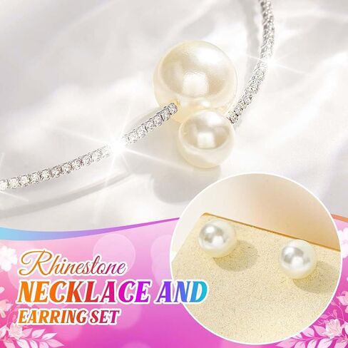Unicra Pearl Bridal Wedding Jewelry Sets Silver Rhinestone Necklace Earrings Bracelet Set Prom Formal Costume Jewelry Set for Women and Brides in Saudi Arabia