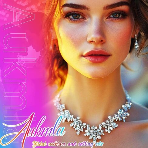 Aukmla Rhinestones Prom Bridal Jewelry Set Sparkly Wedding Necklace Earrings Bracelet Sets for Women and Brides in Saudi Arabia